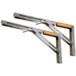 VOLO 16 Inch Stainless Steel Folding Brackets | 150kg Capacity | Heavy Duty Foldable Shelf Brackets for Wall, Table & Rack Support, L Angle Brackets with Fittings for Fold Down Tables | 2 Pieces