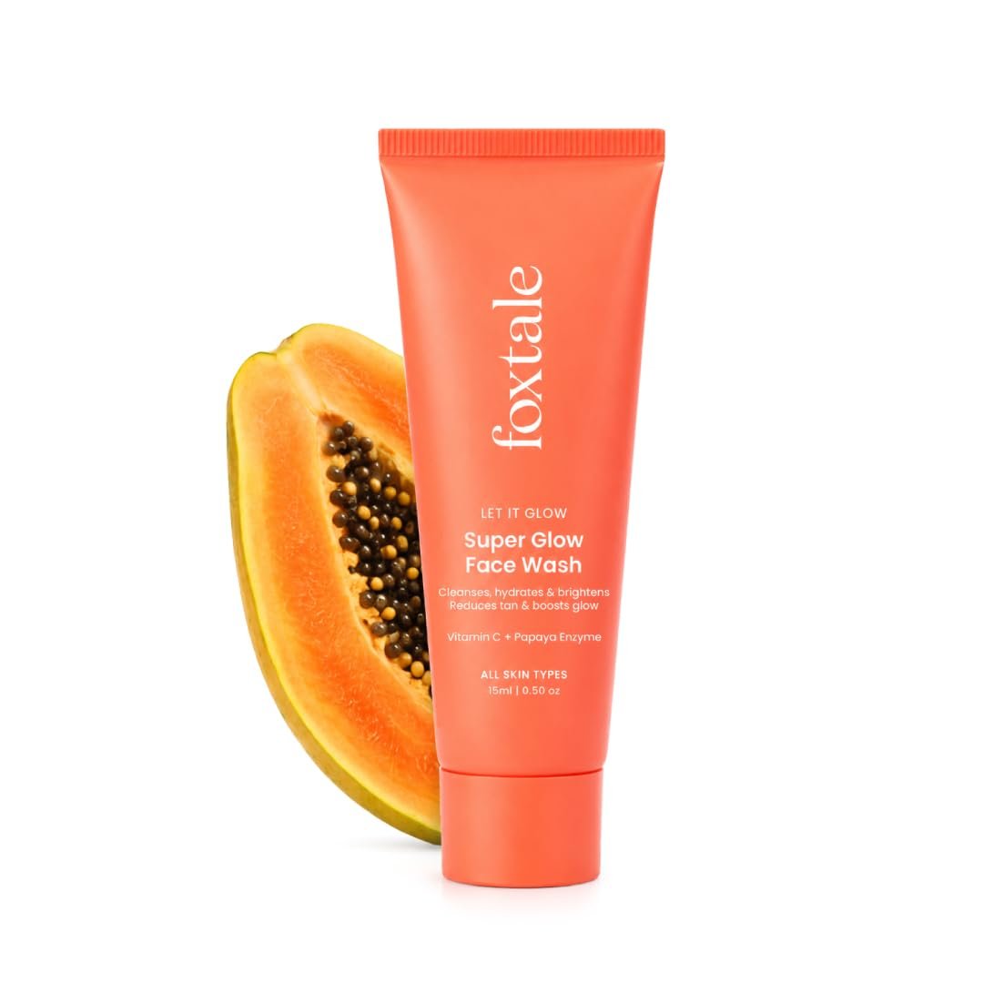 Foxtale Super Glow Detan Face Wash with Vitamin C & Papaya enzyme, Tan Removal, Brightens & Reduces Pigmentation, Gentle Exfoliation | Face Wash for Men & Women | All Skin Types – 15ml