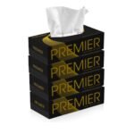 Premier 2-Ply Box Face Tissue Papers – 100 Pulls per Box (Pack of 4, 400 Pulls, 800 Sheets) –Ultra Soft, Gentle & Highly Absorbent Facial Tissues for Home, Office, Car & Travel | Black-Gold