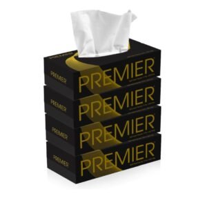 Premier 2-Ply Box Face Tissue Papers – 100 Pulls per Box (Pack of 4, 400 Pulls, 800 Sheets) –Ultra Soft, Gentle & Highly Absorbent Facial Tissues for Home, Office, Car & Travel | Black-Gold
