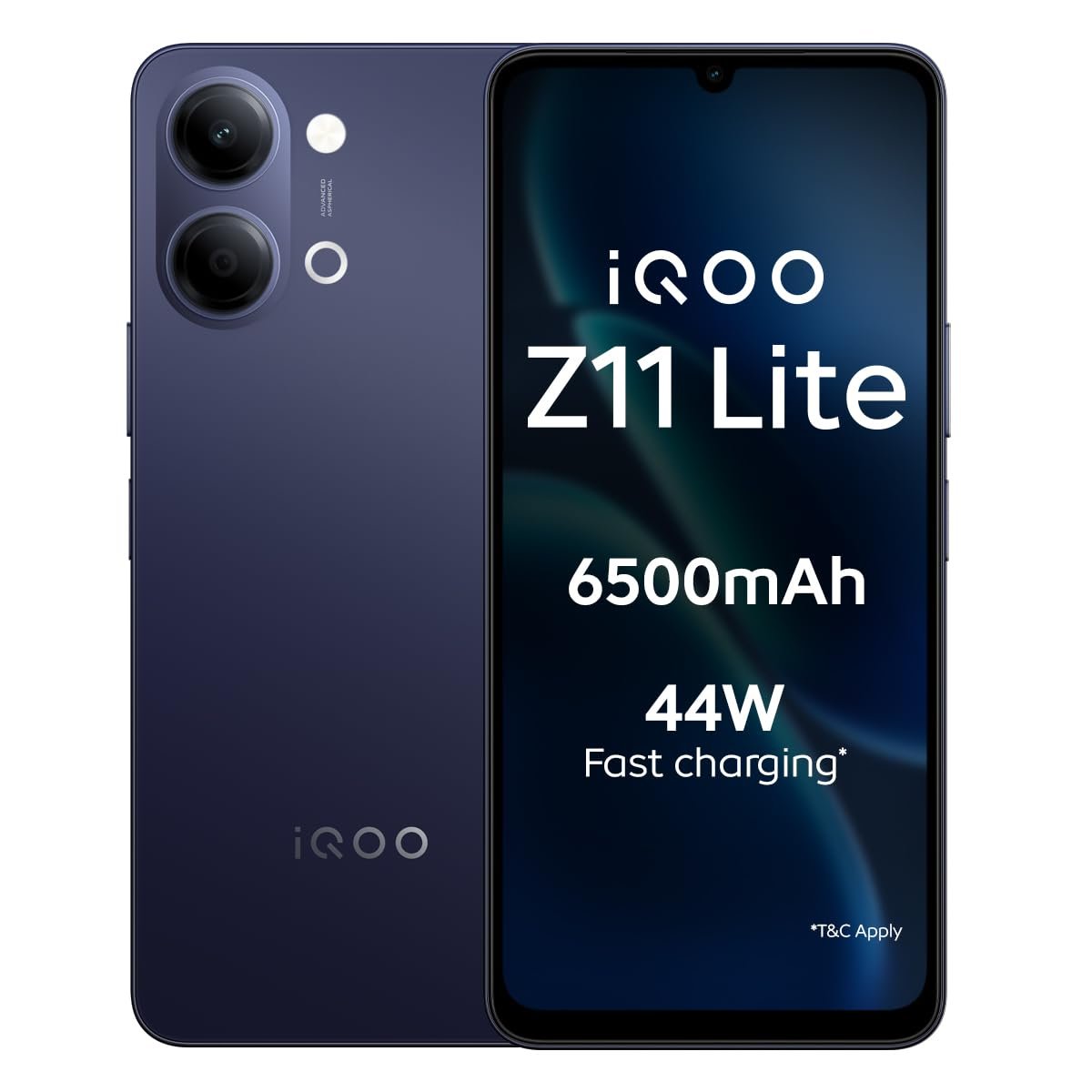 iQOO Z11 Lite 44W 5G (Midnight Blue, 4GB RAM, 128GB Storage) | 6500mAh Battery with 44W Fast Charging* | Dimensity 6300 with 579k+ AnTuTu Score* | OriginOS 6.0 with AI Creation* & Private Space*