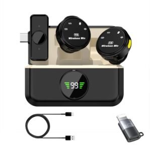 GADGETSWEAR Q8 Dual Wireless Lavalier Microphone with LED Display Charging Case, Noise Cancelling Lapel Microphone for YouTube, Vlogging, Recording, Plug & Play for Android & iOS