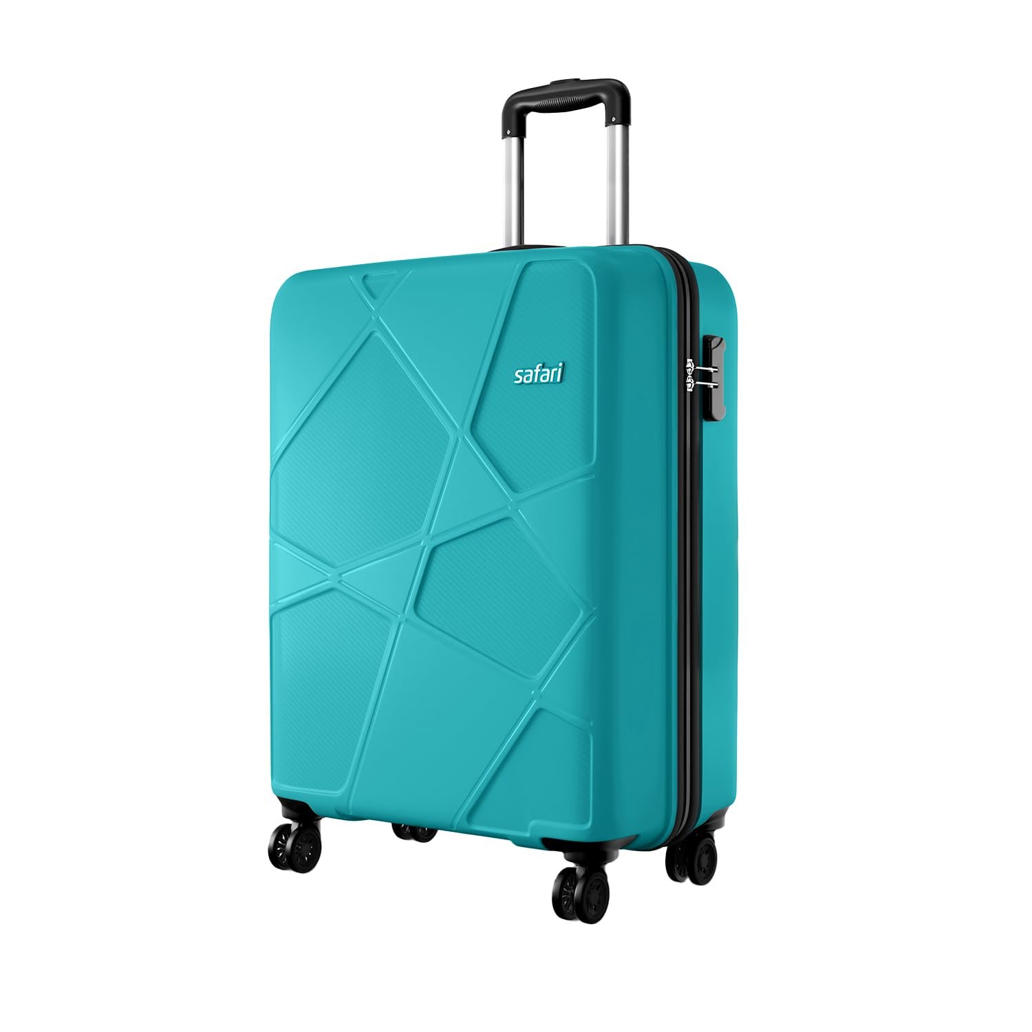 Safari Pentagon Pro 8 Wheels Spinner 55Cm Cabin Trolley Bag Hard Case Polypropylene, 360° Wheeling Carry On Luggage for Men & Women, Travel Suitcase, Cyan