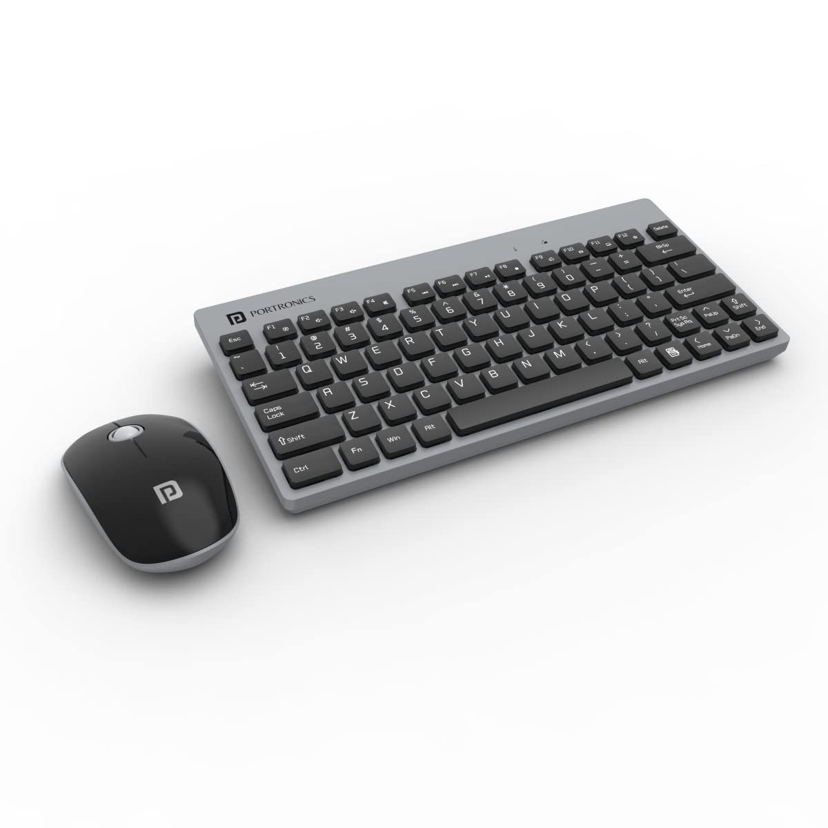 Portronics Key2 Combo Wireless Keyboard and Mouse Set,with 2.4 GHz USB Receiver,Silent Keystrokes,1200 DPI Optical Tracking,Compact Design,Multimedia Keys for PC,Laptop & USB Supported Devices(Grey)