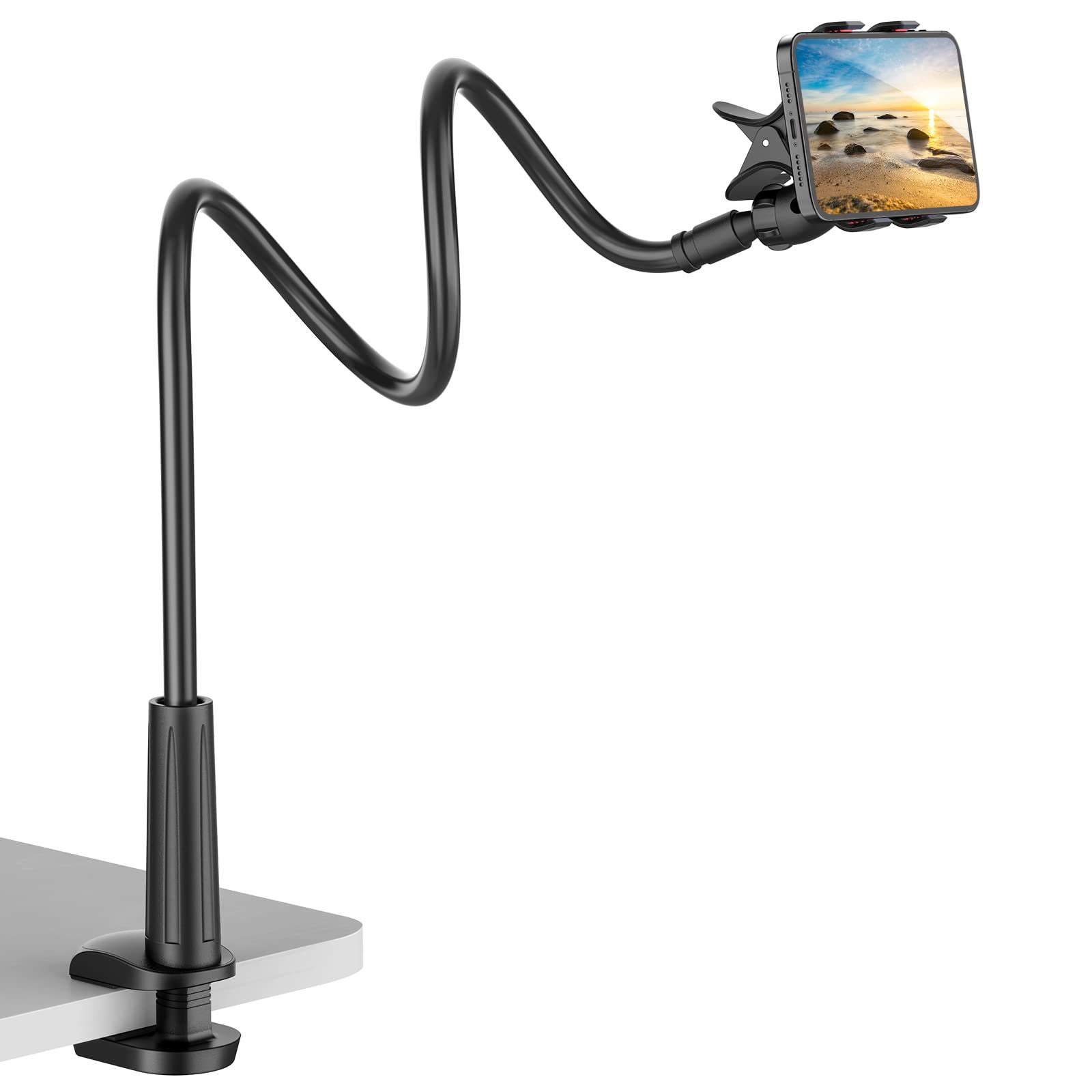 VIVI MAO Gooseneck Cell Phone Holder, Universal 360 Flexible Phone Stand Lazy Bracket Mount Long Arms Clamp for Phone 13 Pro Xs Max XR X 8 7 6 6s Plus and Other 3.5~6.7” Device (Black)â€¦