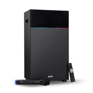 AKAI 80W Bluetooth Party Speaker with Remote and Wireless Mic for Karaoke | HDMI ARC, FM, AUX, USB | LED Lights | Tower Speaker Home Theater for TV, PC and Smartphone (UltraBoom-80)