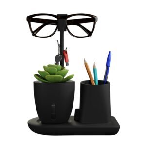 eo Pen Stand for Study Table with Self-Watering Plant Pot, Glasses & Smartphone Holder – Desk Organizer & Pencil Holder for Office, Home, Kids, Students, Study Room (Desk Station Black)