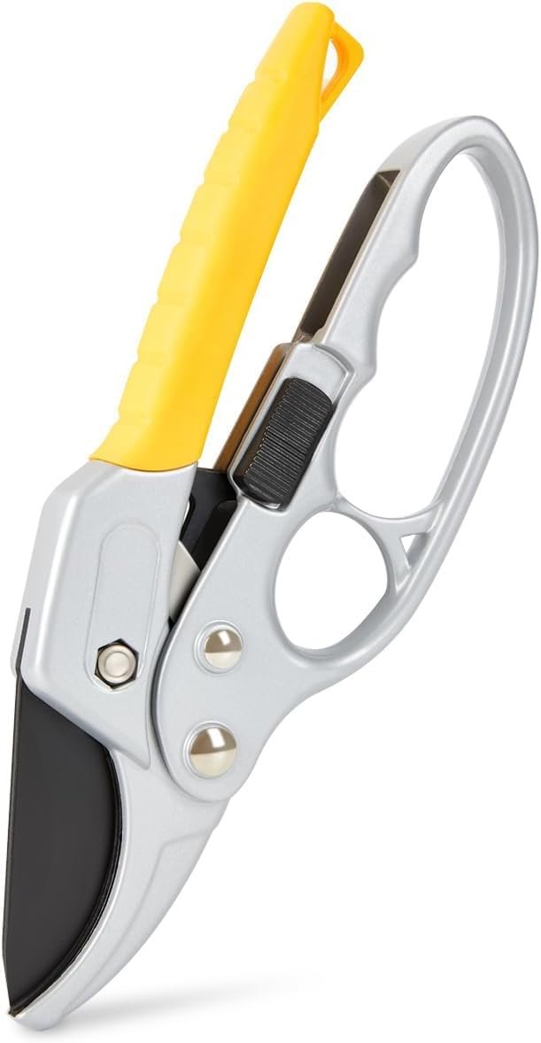 JD FRESH 8 Inch Ratchet Pruning Shears, Sk-85 High Carbon Steel Gardening Scissor Plant Cutter for Flowers, Herbs, Hedge Plants, Stems, Branches, 3 Stage Ratchet, Safety Lock, Anti Slip Handle
