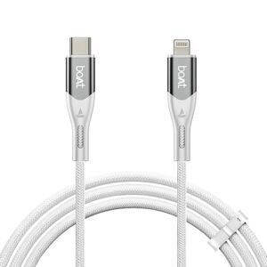 boAt Type C to Lightning Cable for 27W Fast Charging | 480 Mbps Data Transfer | 1.2 m (3.9 ft) Perfect Cable Length | Premium Nylon Braiding | Durable & Tangle-Free | With Silicon Tie (Arctic White)