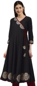 Yash Gallery Women’s Cotton Relaxed Fit Anarkali Slub Angrakha Style Kurta