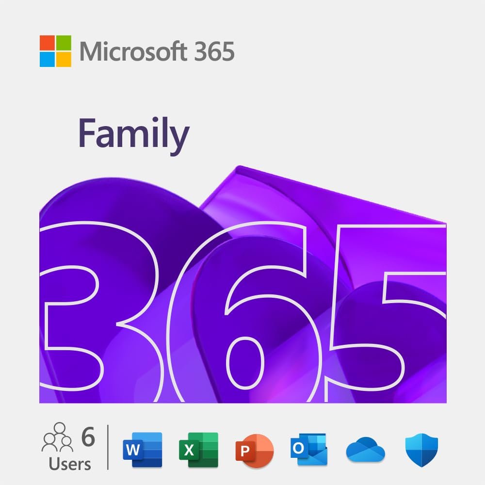 Microsoft 365 Family – 6 Devices- up to 6 TB of cloud storage (1 TB per person)- Advanced security – Innovative apps with AI – 12-Month Subscription – Windows/Mac (Email delivery in 2 hours-No CD)