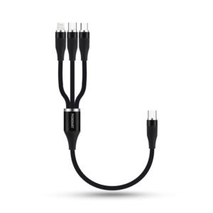 Phonokart Short TRIX 0.3meter 3in1100W Fast Charging Cable, 3Amp Multi Charger Cable for Powerbank cable, Micro USB, iOS and Type-C Devices,iphone Mobile Tablet PC Laptop Android Smartphone (BLACK)