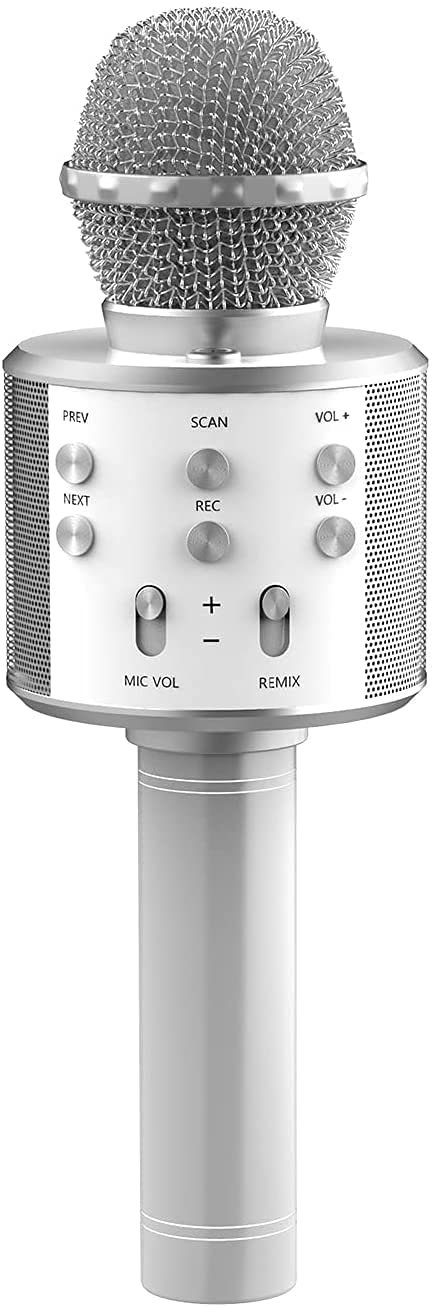 Handheld Wireless Microphone Mic/Mike with Audio Bluetooth Speaker & Karaoke Feature for All Tablets PCs iOS Android Smartphones (Silver)