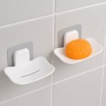 Satpurush Self-Adhesive Soap Holder for Bathroom (Pack of 2) Wall Mounted No-Drill Soap Stand with Water Drainage | Strong Sticker Plastic Soap Dish for Wash Basin & Kitchen (White)