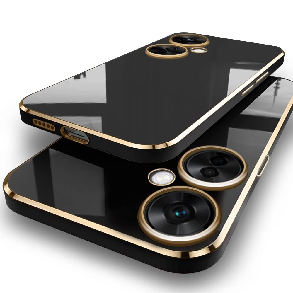 TheGiftKart Luxurious Golden-Plated Back Cover Case for OnePlus Nord CE 3 Lite 5G | Raised Lips for Camera & Screen Protection | Shockproof Design | Stylish Cover for Nord CE3 Lite (TPU, Black)