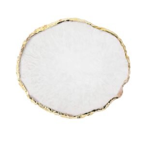 Resin Nail Art Palette,Nail Art Painting Mixed Color Palette Gold Edge Nail Gel Color Makeup Display Board(White)
