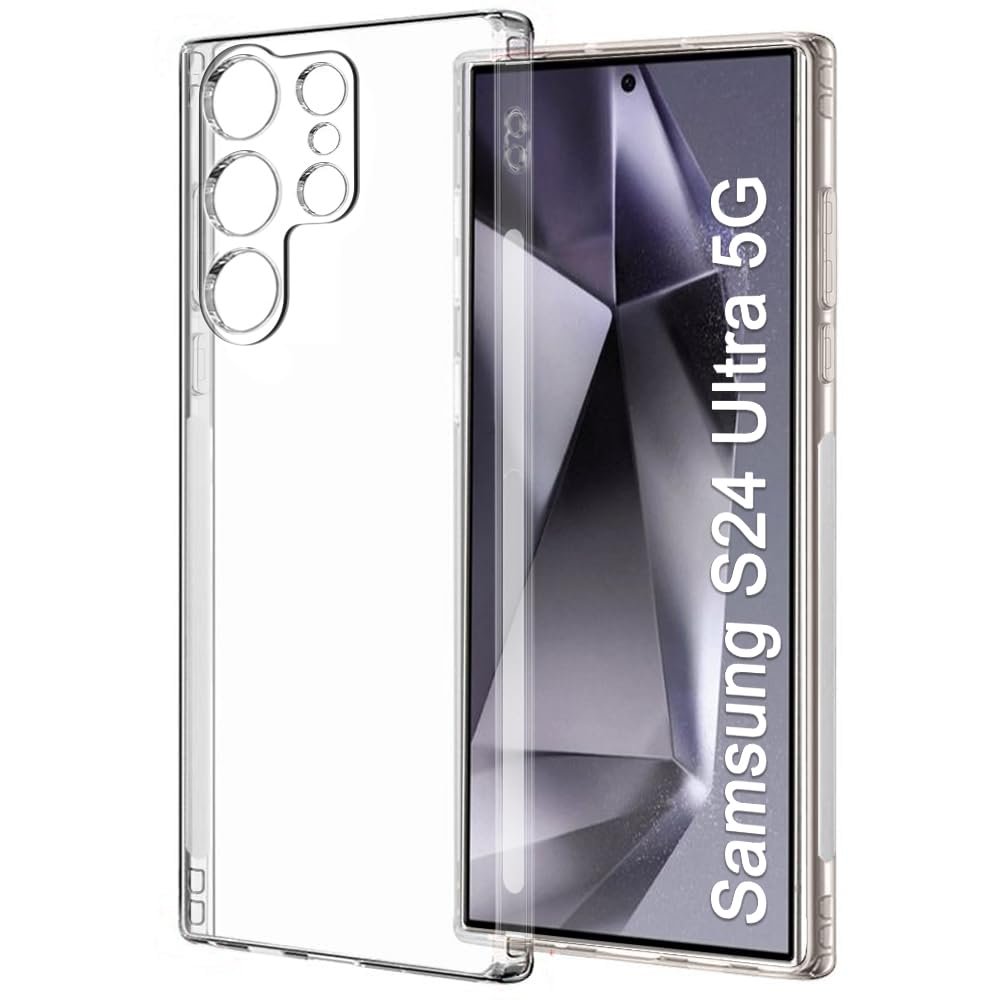 TheGiftKart Back Cover Soft Case for Samsung Galaxy S24 Ultra 5G | Best Camera Protection | Inbuilt Dust Plugs & Anti-Slip Grip | Ultra Clear Slim Back Cover Case (Silicone, Transparent)