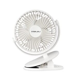 Bajaj Pygmy Mini Fan 110MM | USB Charging | Multi-Clip Function | Rechargeable | 4-Hr Back-up | Silent Operation | Longer Battery Life | Energy Efficient | Portable【White】
