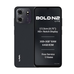 Lava Bold N2 Lite (Nilgiri Blue, 3 GB RAM, 64 GB Storage) | 6.75″ HD+ Display | 13MP AI Dual Rear Camera | 5000 mAh Battery | Secure Face Unlock | Fingerprint Reader | Charger & Phone-Cover in Box