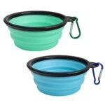 SLSON Collapsible Dog Bowl 2 Pack, Portable Silicone Pet Feeder, Foldable Expandable for Dog/Cat Food Water Feeding, Travel Bowl for Camping, Light Blue and Green,?15 cm,H_5 cm,W_5 cm