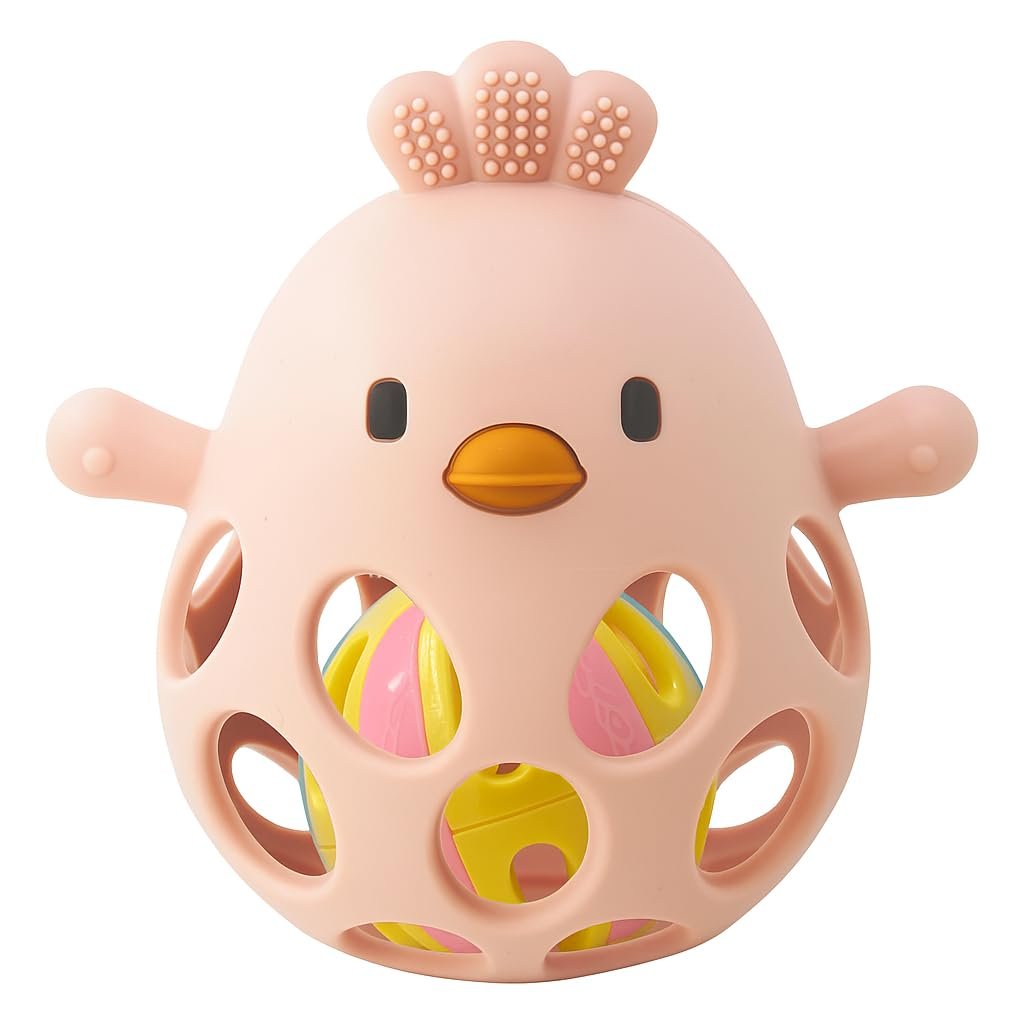 TOHIBEE Baby Teething Rattle Toy, Upgraded Easy Grasp Silicone Teething Rattle Ball Toy for Babies Over 3 Months, 100% Food Grade, Gift for Infant Boys and Girls 0-6-12 Months, (Rattle Pink)