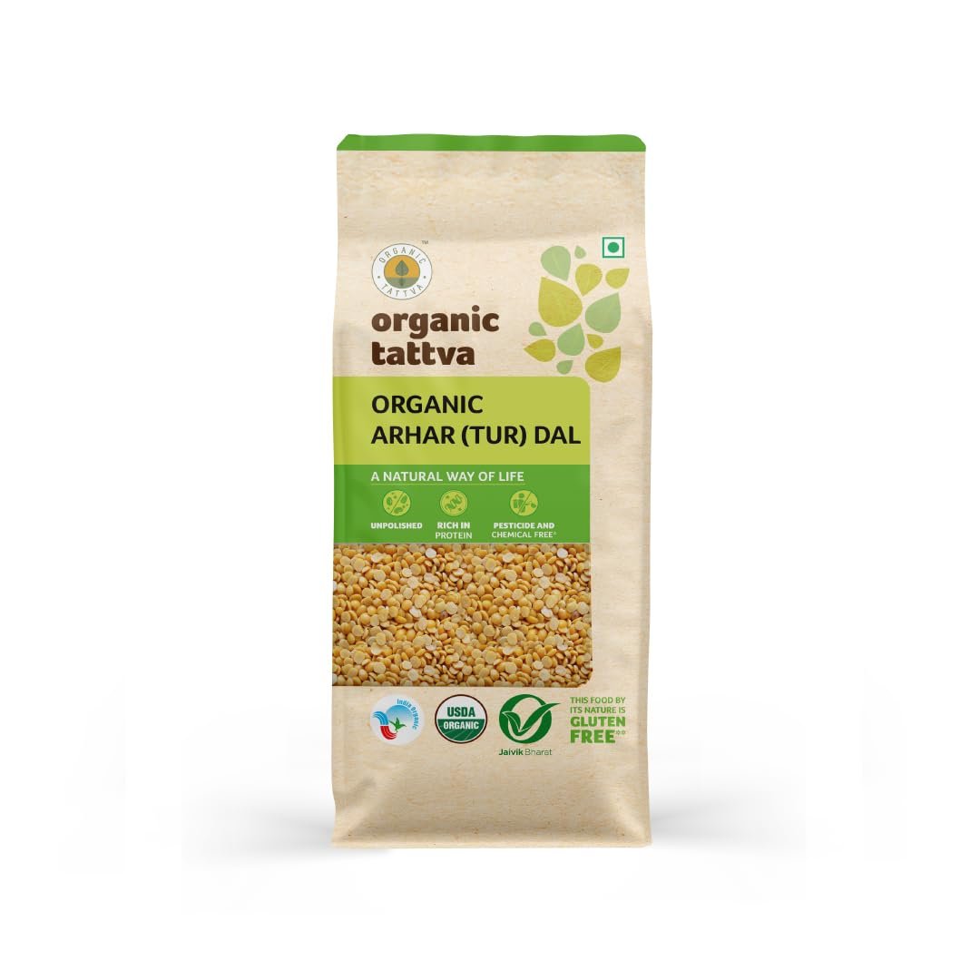 Organic Tattva Arhar Dal 1 Kg | Unpolished Organic Toor Dal, Chemical Free, Nutritious & Rich in Taste