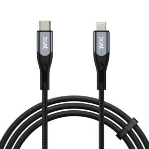 boAt Type C to Lighting Cable for 27W Fast Charging | 480 Mbps Data Transfer | 1.2 m (3.9 ft) Perfect Cable Length | Premium Nylon Braiding | Durable & Tangle-Free | with Silicon Tie (Carbon Black)
