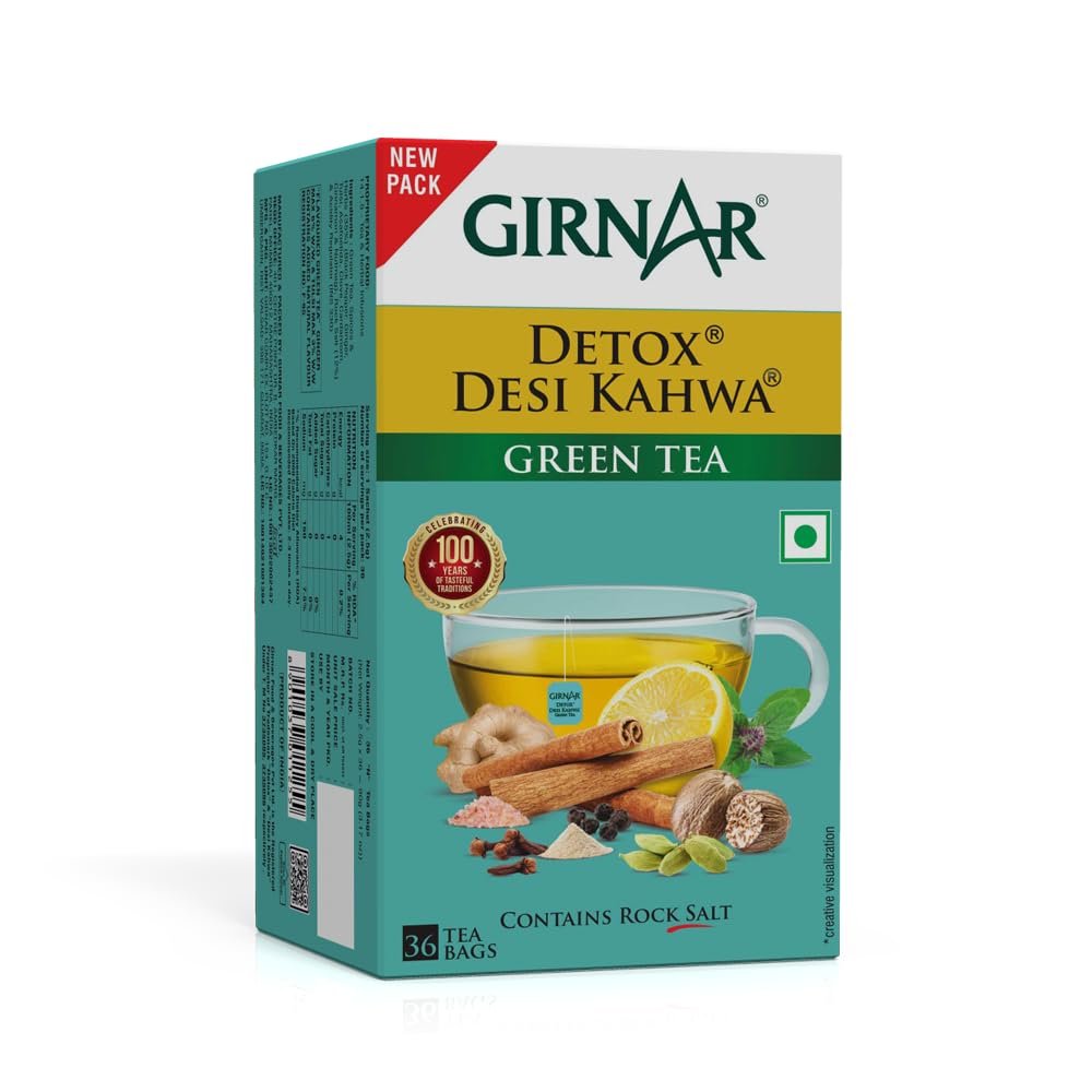 Girnar Food & Beverages Pvt. Ltd. Detox Green Tea – Desi Kahwa (36 Tea Bags) 90 gm