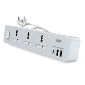 GM Cuba 3341 Extension Board with USB Port Type A & C | 2500 Watt Switch Board Surge Protector | Spike Guard with 1.8 Mtr Cord, 3 International Sockets | Fireproof Upto 750 Degree | 1 Year Warranty