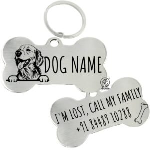 PAWPRO HANDMADE Customized Pet ID Tag Personalize Black Engraved Name Collar Tag with Breed face for Your Loving Pet Dog, Cat, Puppy, Horse Classic Bone Shape 50×32 MM Large