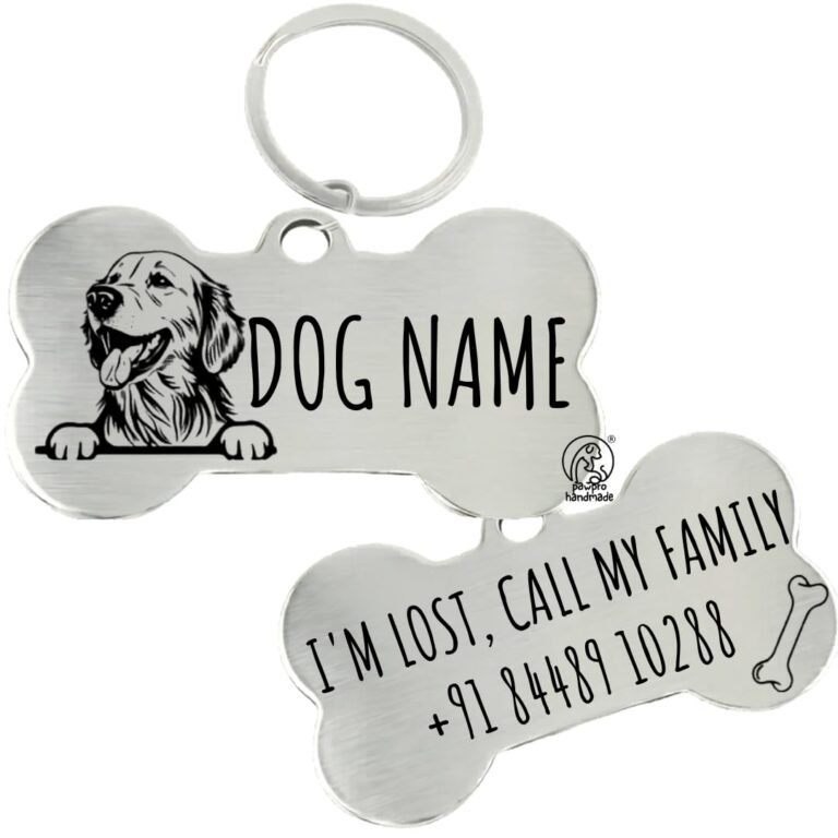 PAWPRO HANDMADE Customized Pet ID Tag Personalize Black Engraved Name Collar Tag with Breed face for Your Loving Pet Dog, Cat, Puppy, Horse Classic Bone Shape 50×32 MM Large