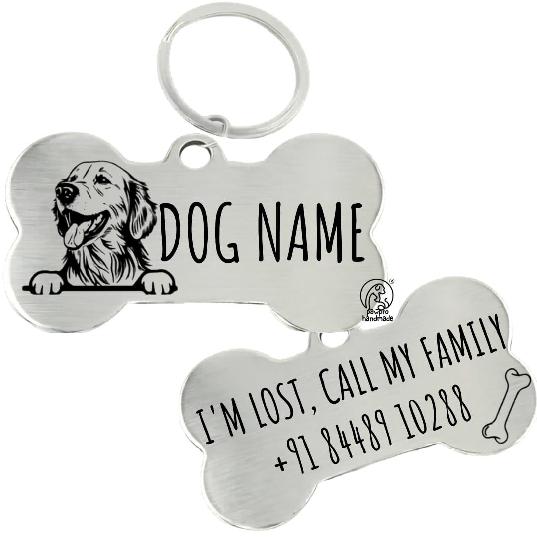 PAWPRO HANDMADE Customized Pet ID Tag Personalize Black Engraved Name Collar Tag with Breed face for Your Loving Pet Dog, Cat, Puppy, Horse Classic Bone Shape 50×32 MM Large