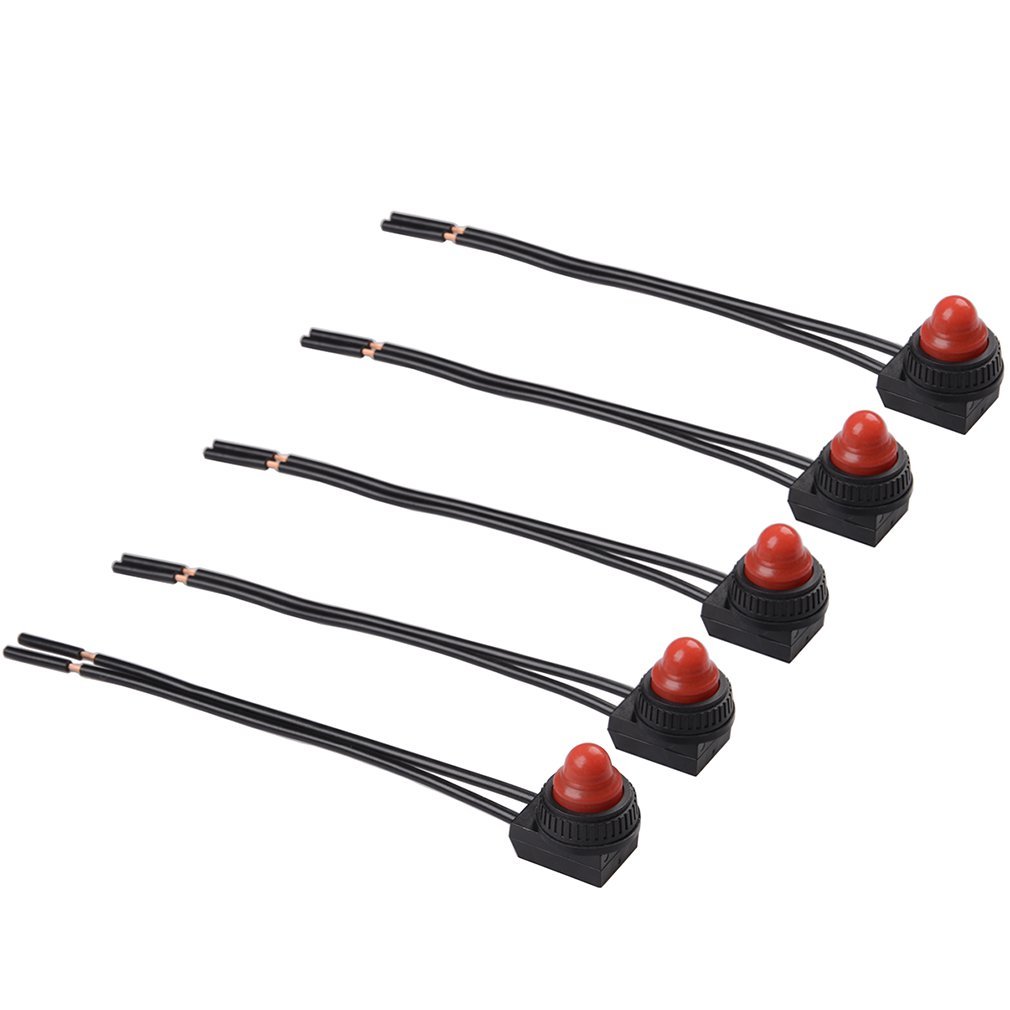 5Pack RV Push Button Switch 12V Mini Waterproof On-Off Light Switches for LED Motorcycle Car Tractor Boat (Red)