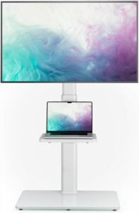 Universal Floor TV Stand with Mount 70 Degree Swivel 9 Level Height Adjustable and Space Saving Design for Most 27 to 65 inch LCD, LED OLED TVs White