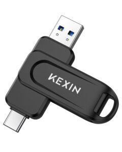 KEXIN Dual 64GB USB 3.0 Pen Drive Flash Drive 100MB/s Swivel USB-A & Type-C Memory Stick for Smartphone Tablet iPhone 15/16 Car Game Console, Black