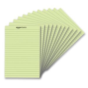 amazon basics Wide Ruled 5X 8 – Inch 50-Sheet Lined Writing Note Pad, Green – Pack Of 12
