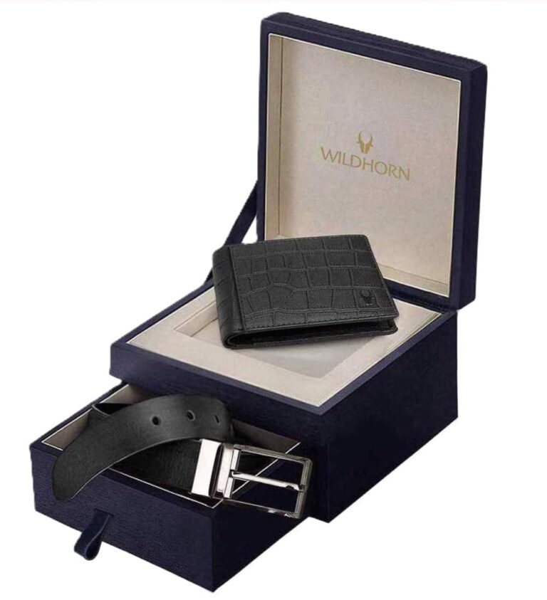 WildHorn Gift Hamper for Men I Leather Wallet & Belt Combo Gift Set I Gift for Friend, Boyfriend,Husband,Father, Son etc (NEW Black Croco)