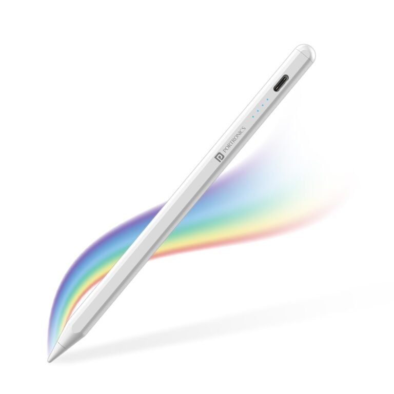 Portronics Glide Stylus Pencil for iPads Only, Angle Tilt Sensitivity, Palm Rejection, Attaches Magnetically, Battery LED Indicator, Type-C Charging, Only for iPads Released Between 2020 & 2024
