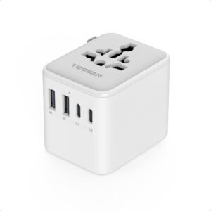 TESSAN Universal Travel Adapter Worldwide, International Travel Adapter with 17W GaN Fast Charging, 3 USB-A & 1 USB-C Ports, Universal Plug Adapter for USA, UK, EU, UAE, Japan, 150+ Countries