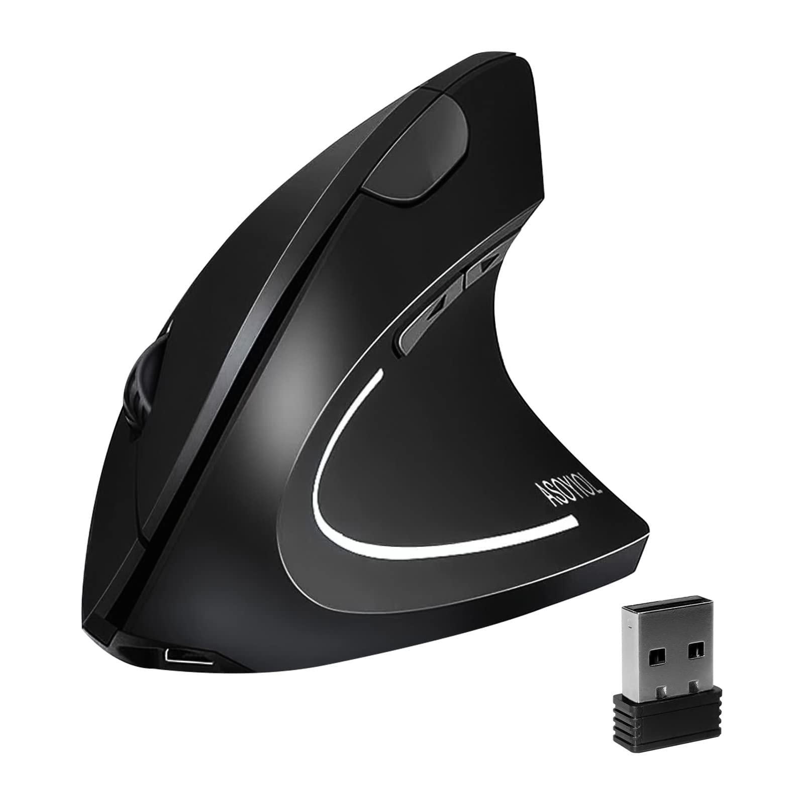 ASOYIOL MICROWARE 2.4GHz Wireless Vertical Ergonomic Mouse 800-1600 Dpi Optical Mouse 6 Buttons Rechargeable and Portable for Pc Computer Laptop for Right Hand