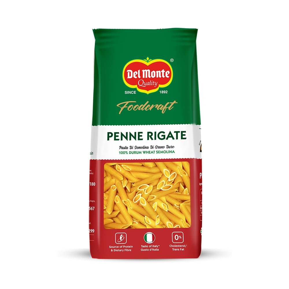 Del Monte Foodcraft Penne Pasta 1Kg |Durum Wheat/Semolina/Sooji Healthy Pasta | No Maida | Authentic Italian Taste | High Protein & Fibre