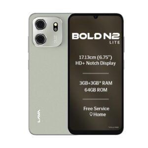 Lava Bold N2 Lite (Kolar Gold, 3 GB RAM, 64 GB Storage) | 6.75″ HD+ Display | 13MP AI Dual Rear Camera | 5000 mAh Battery | Secure Face Unlock | Fingerprint Reader | Charger & Phone-Cover in Box