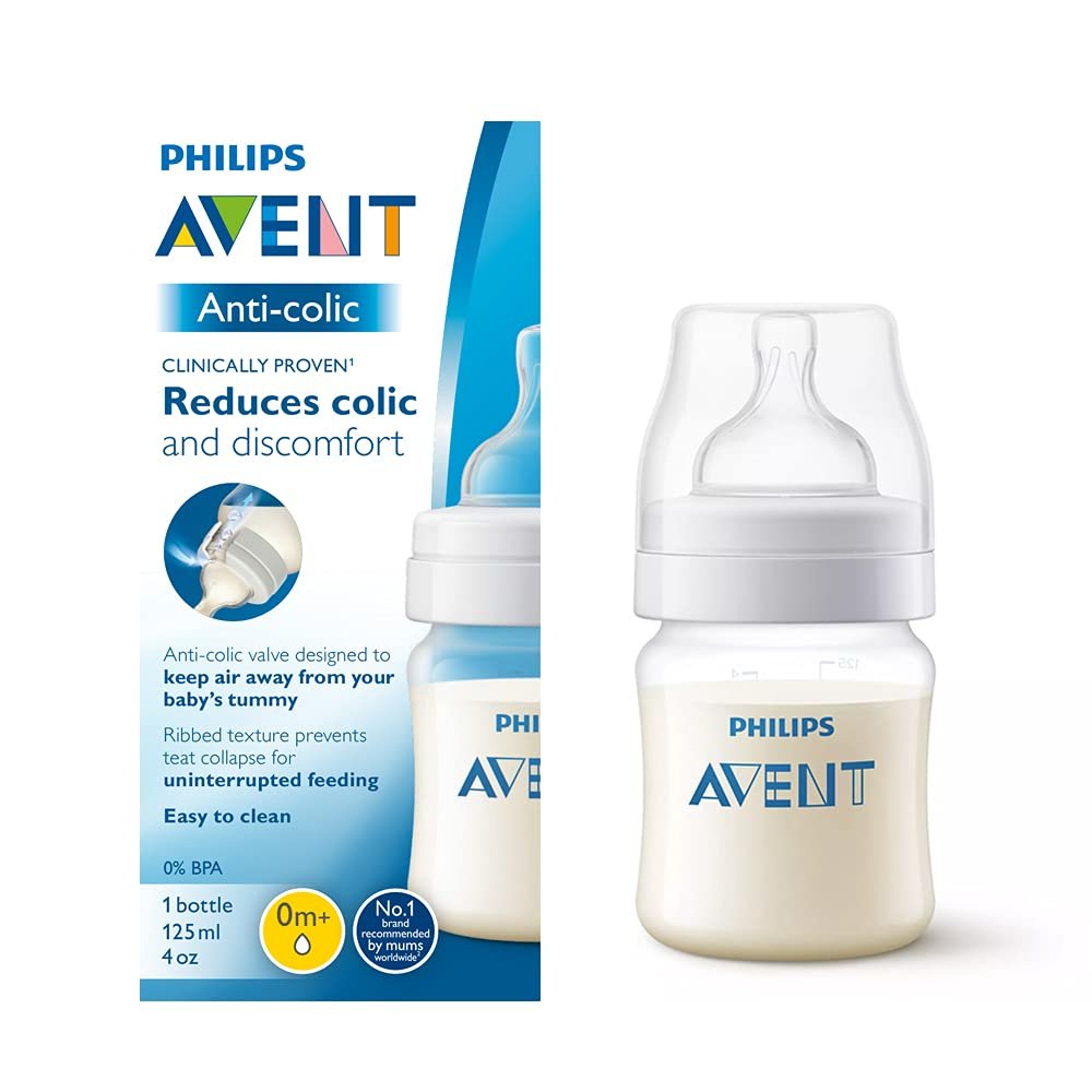 Philips Avent Anti-Colic Plastic Baby Feeding Bottle |125ml – Pack of 1 | Anti – Colic Value Reduces Colic and Discomfort | SCY100/10