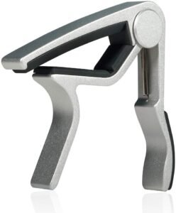 Mustang One Handed Trigger Guitar Metal Capo Quick Change For Ukulele, Electric And Acoustic Guitars (Silver)