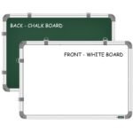 YAJNAS 2×3 Feet Double Sided White Board and Chalk Board Non Magnetic Whiteboard for Home Office Kids Wall Hanging Board with Sliding Hanging Clips Robust Aluminium Frame Smooth Melamine Surface