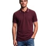 Louis Philippe Men’s Slim Fit Single-Tuck Pique Stylized Sleeve Print and Contrast Tipping Half Sleeve Solid Cotton Polo Tshirt