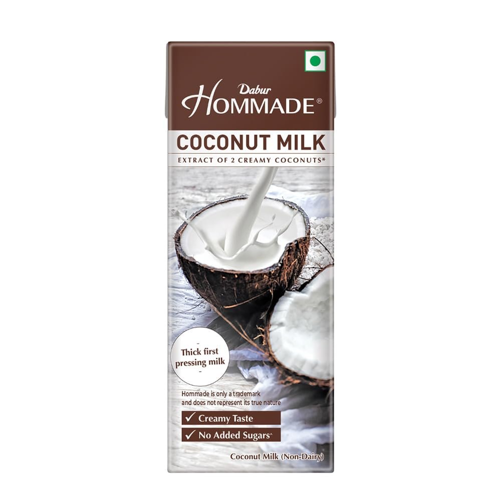 Dabur Hommade Coconut Milk : Made from the Extract of 2 Creamy Coconuts | Thick & Creamy Consistency | No Added Sugar | Thick First Pressing Milk | Hassle-Free, Ready to Use | Ideal for Curries, Desserts & Baking | 200ml single item