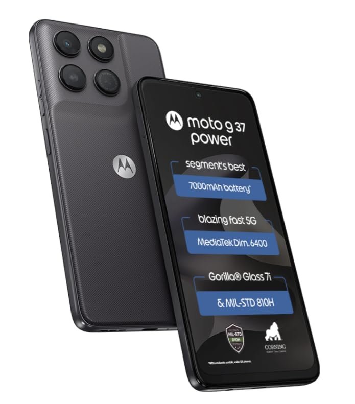 Motorola g37 Power (Pantone Impenetrable, 8GB RAM, 128GB Storage) | Dimensity 6400 Processor | 50MP Rear Camera | 8MP Front Camera | 6.66″ HD+ Display | 7000mAh Battery | Expandable Up to 1TB