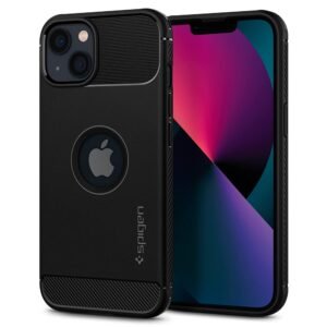 Spigen Rugged Armor Back Cover Case for iPhone 13, Carbon Fiber Detail, Resilient Shock Absorption – TPU | Matte Black