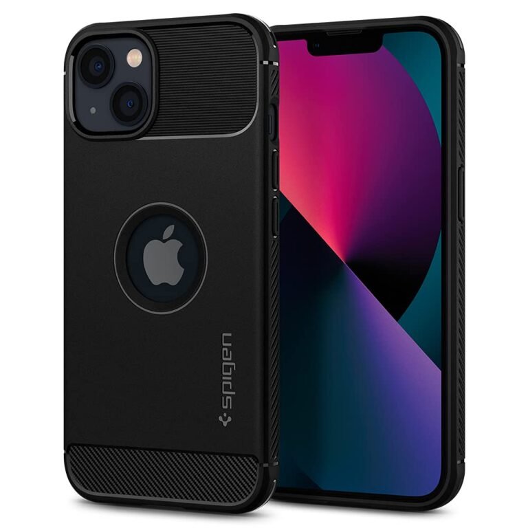 Spigen Rugged Armor Back Cover Case for iPhone 13, Carbon Fiber Detail, Resilient Shock Absorption – TPU | Matte Black